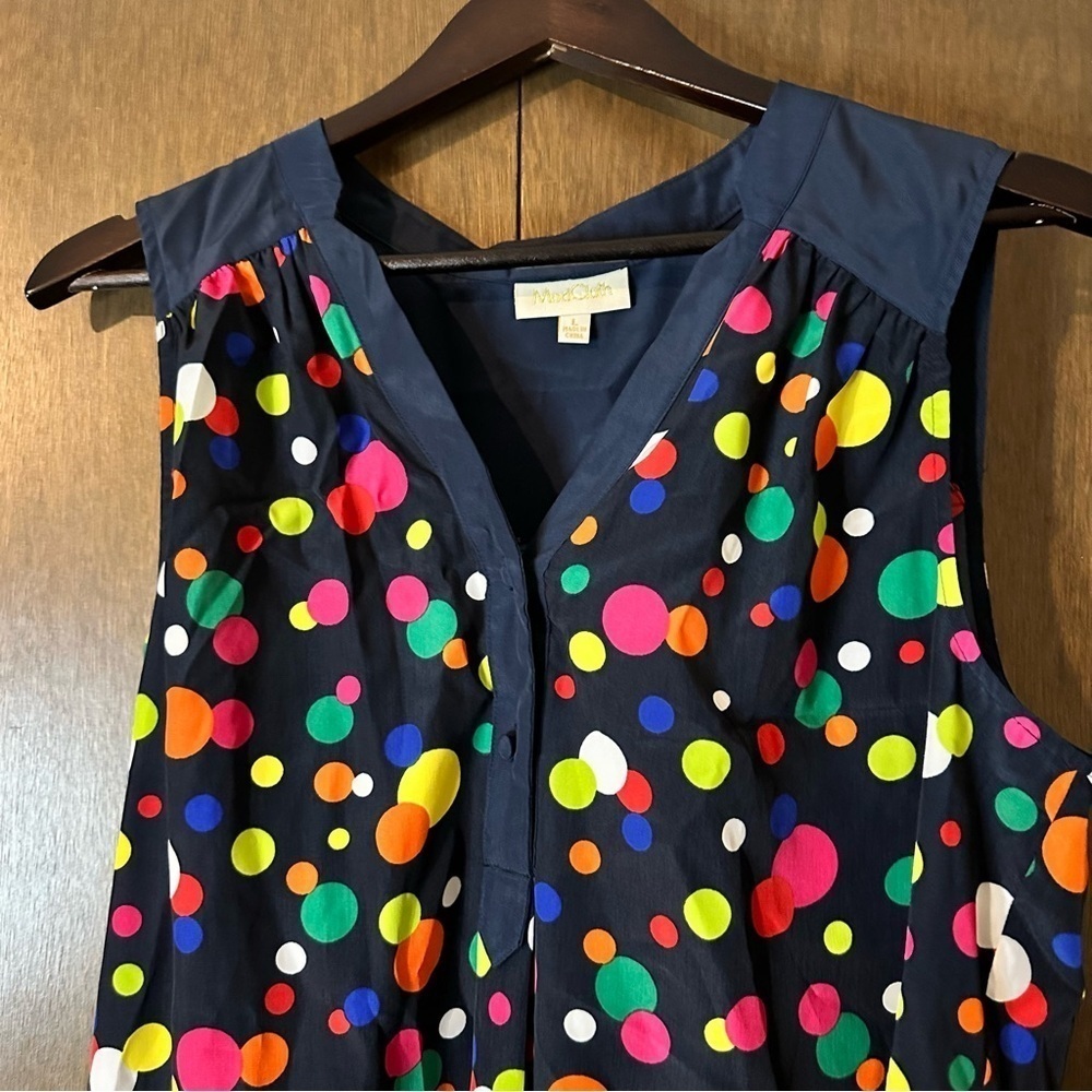 MODCLOTH Woman’s Sleeveless Top Polka Dot Multicolor Retro Vintage Novelty Sz L - Picture 3 of 8